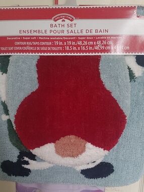 Holiday Time Red Gnome Bath Mat with Cream and Blue Accents